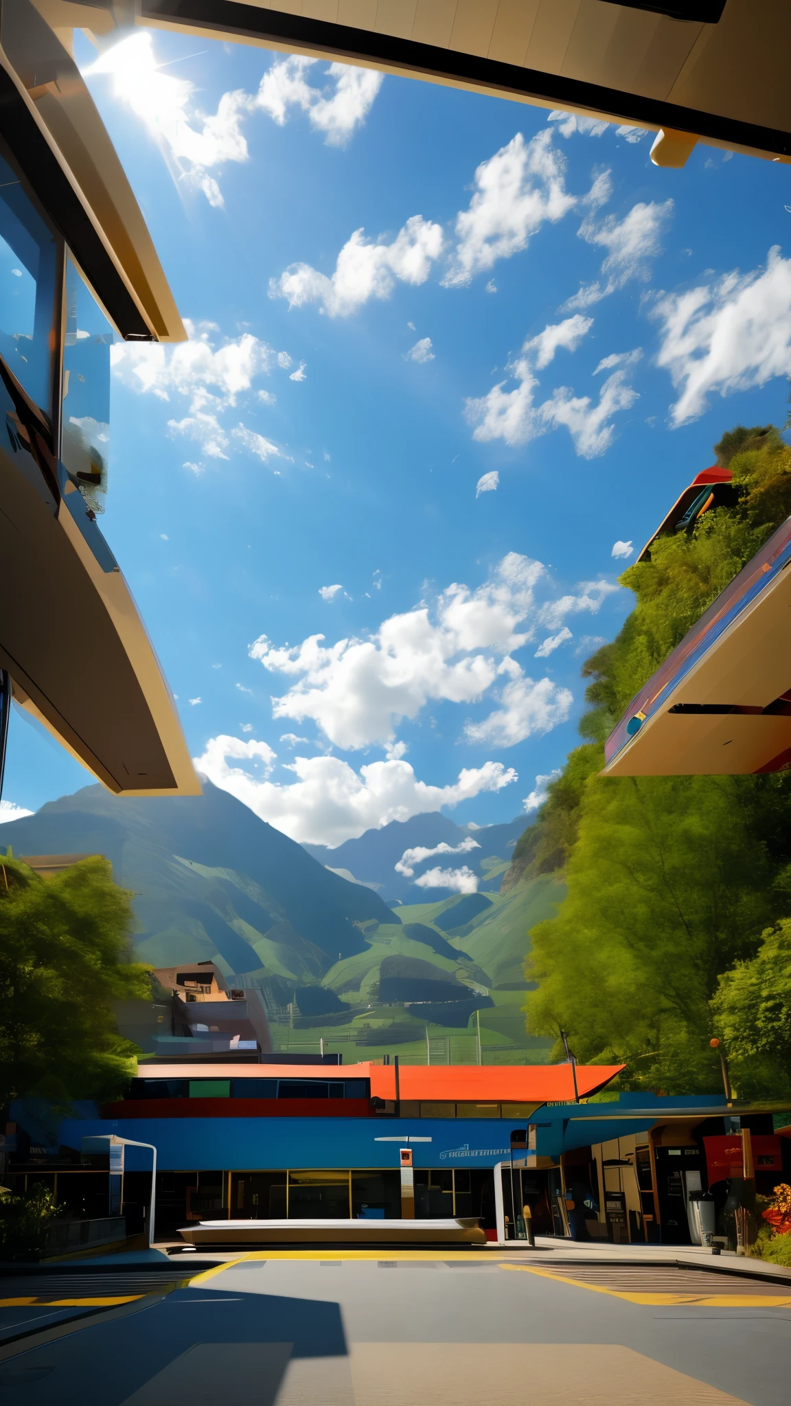 Station leading to heaven，Path and Light Link，Tilt to raise，Station waiting room，High-altitude suspended small high-tech car，