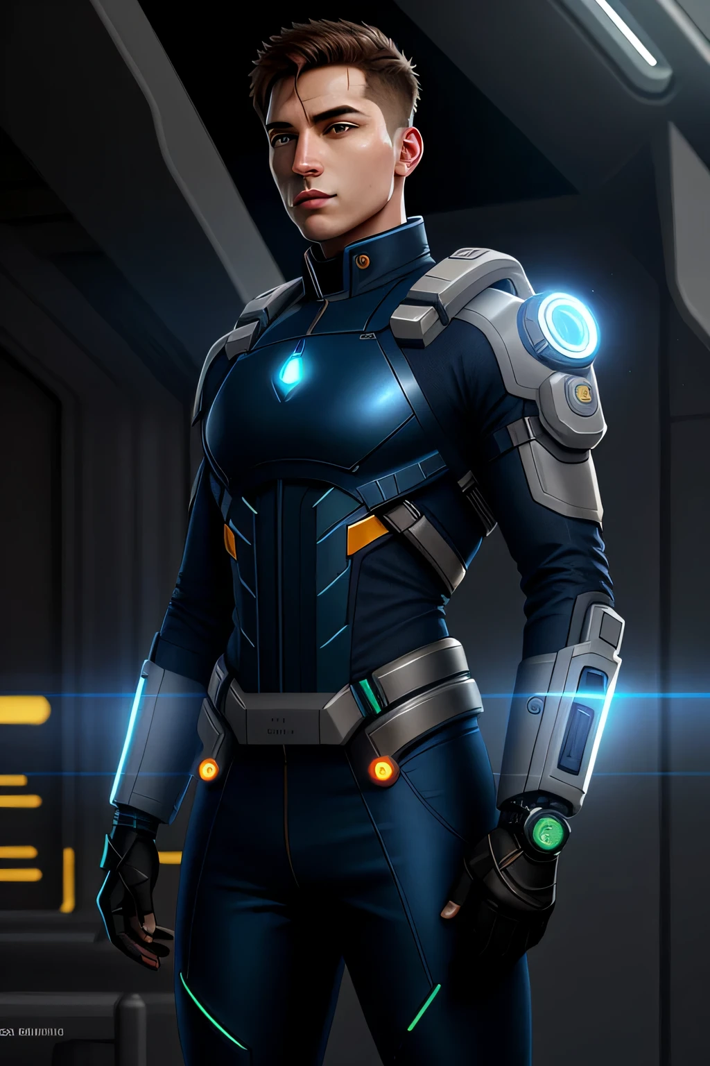 male, Futuristic space engineer, Confiance tranquille, Slim and athletic, Pantalon utilitaire avec plusieurs poches, Montre-bracelet high-tech, Exocombinaison flexible et protectrice, Observateur et calculateur, Problem solver&#39;esprit vif, Innovateur, Gardien du voyage cosmique de l&#39;humanity
