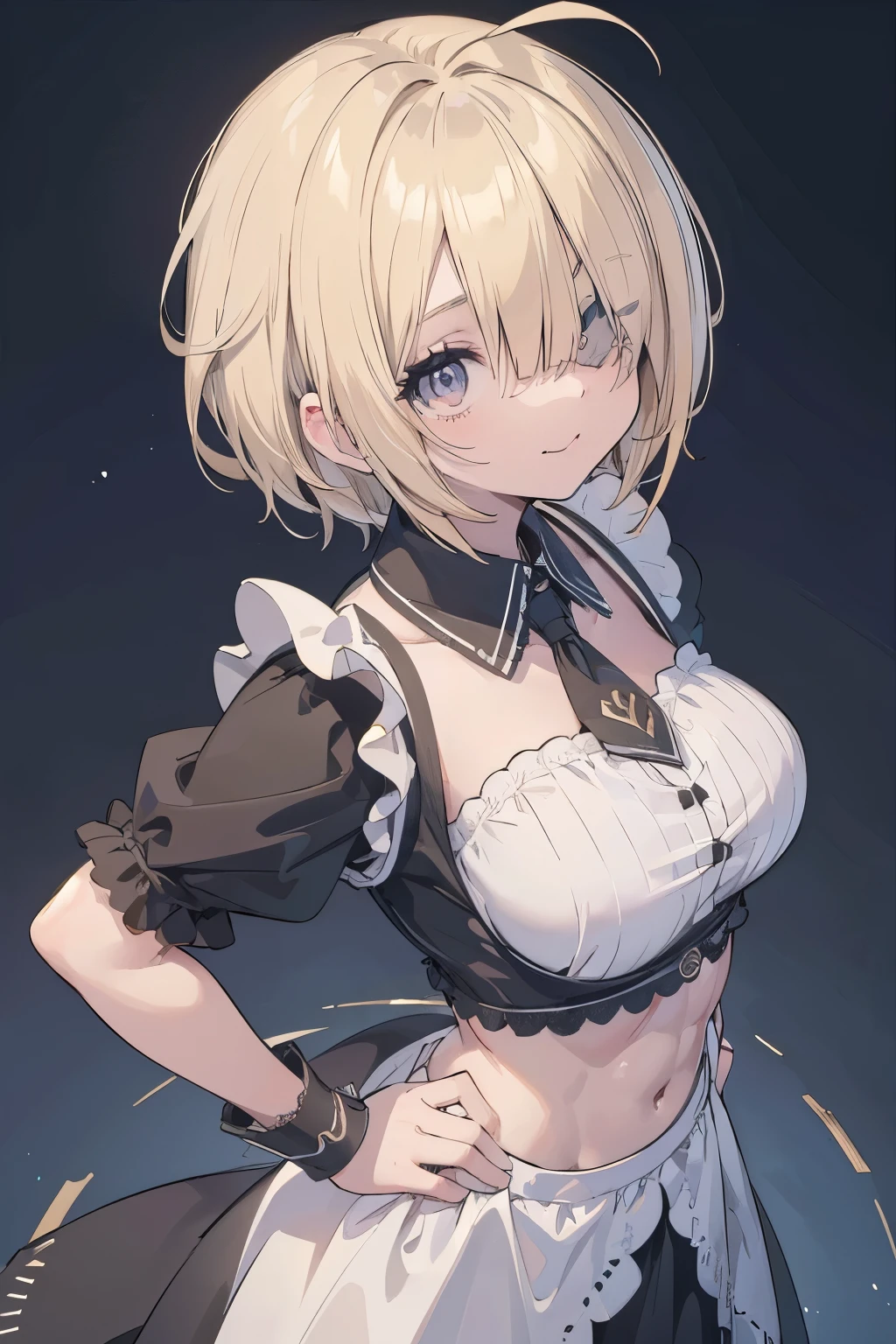 a handsome girl, solo, blond hair, yellow eyes, bright eyes, bangs, open jacket, black blouse, navel, BREAK (white off-shoulder jacket, black skirt:1.5), black garter belt, expressionless, blurry background, perfect lighting, masterpiece, best quality, extremely detailed face, extremely detailed,