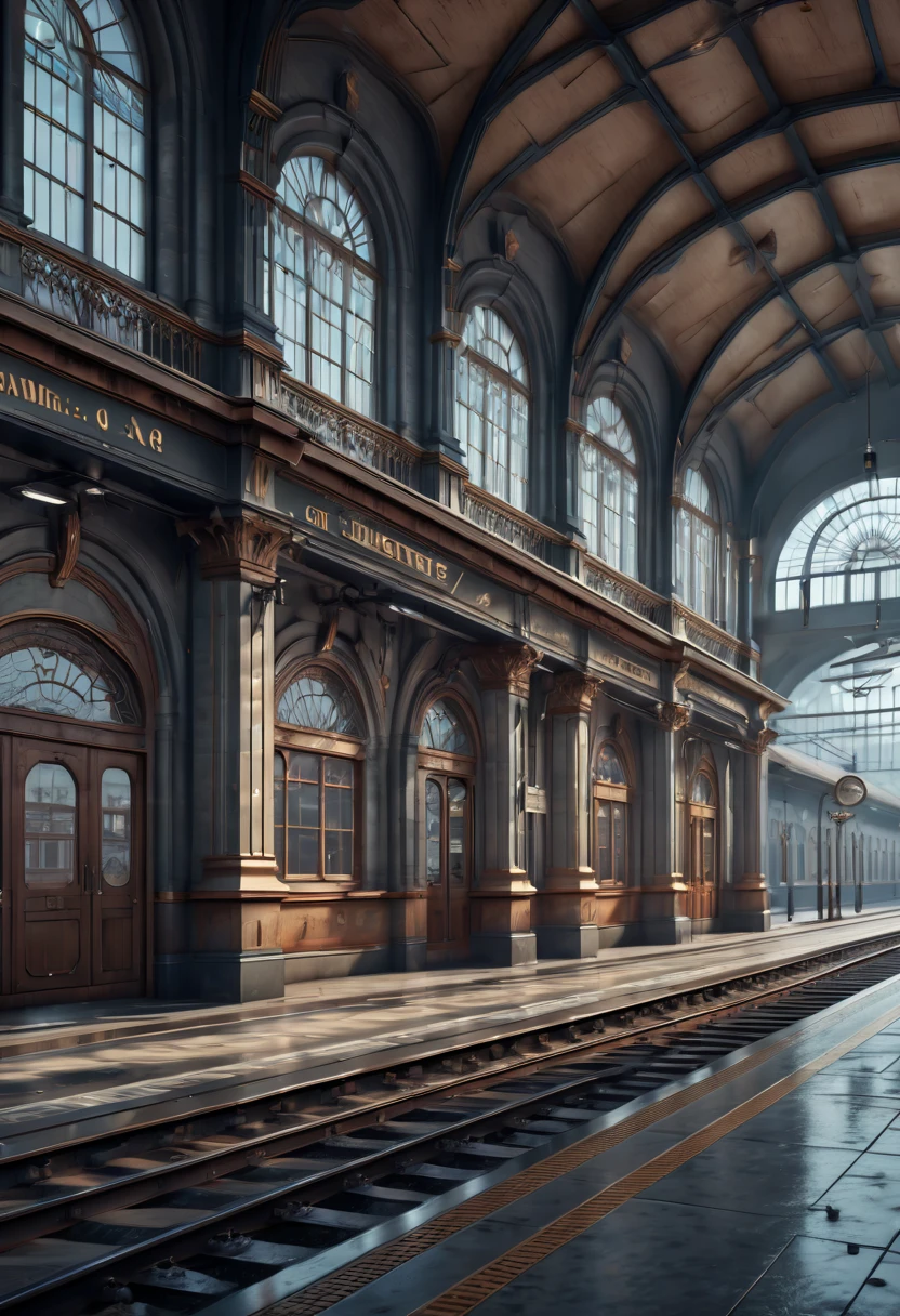 photo of Train Station, 19century, (best quality, masterpiece, Representative work, official art, Professional, Ultra intricate detailed, 8k:1.3)