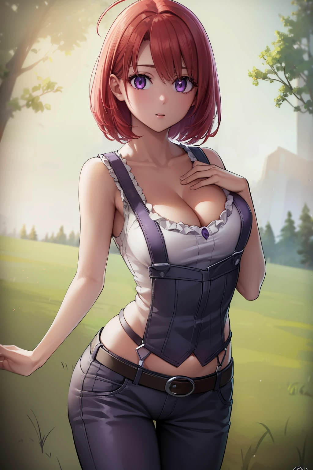 Cowgirl, sex,cowgirl, Ahoge, redhead, (purple eyes:1.1), short hair,
break cleavage, clavicle, naked ,黒乳首
break looking at viewer, whole body, Upper body, (cowboy shot:1.5),
break outdoors, farm,
break (masterpiece:1.2), highest quality, High resolution, unity 8k wallpaper, (figure:0.8), (detailed and beautiful eyes:1.6), highly detailed face, perfect lighting, Very detailed CG, (perfect hands, perfect anatomy),