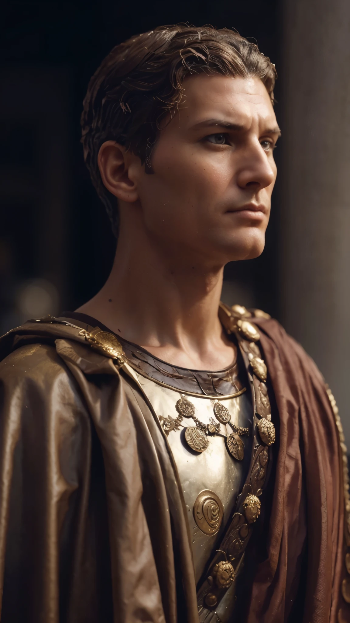 a close up of a statue of a man, photorealistic artstyle, ancient roman setting, unique hairstyle, animated still, sculls, christian horner portrait, stately robes, real life characters, theron, machiavellian puppetmaster, hue, realistic cartoon, alpha, weta fx, president, clemente, pompeian