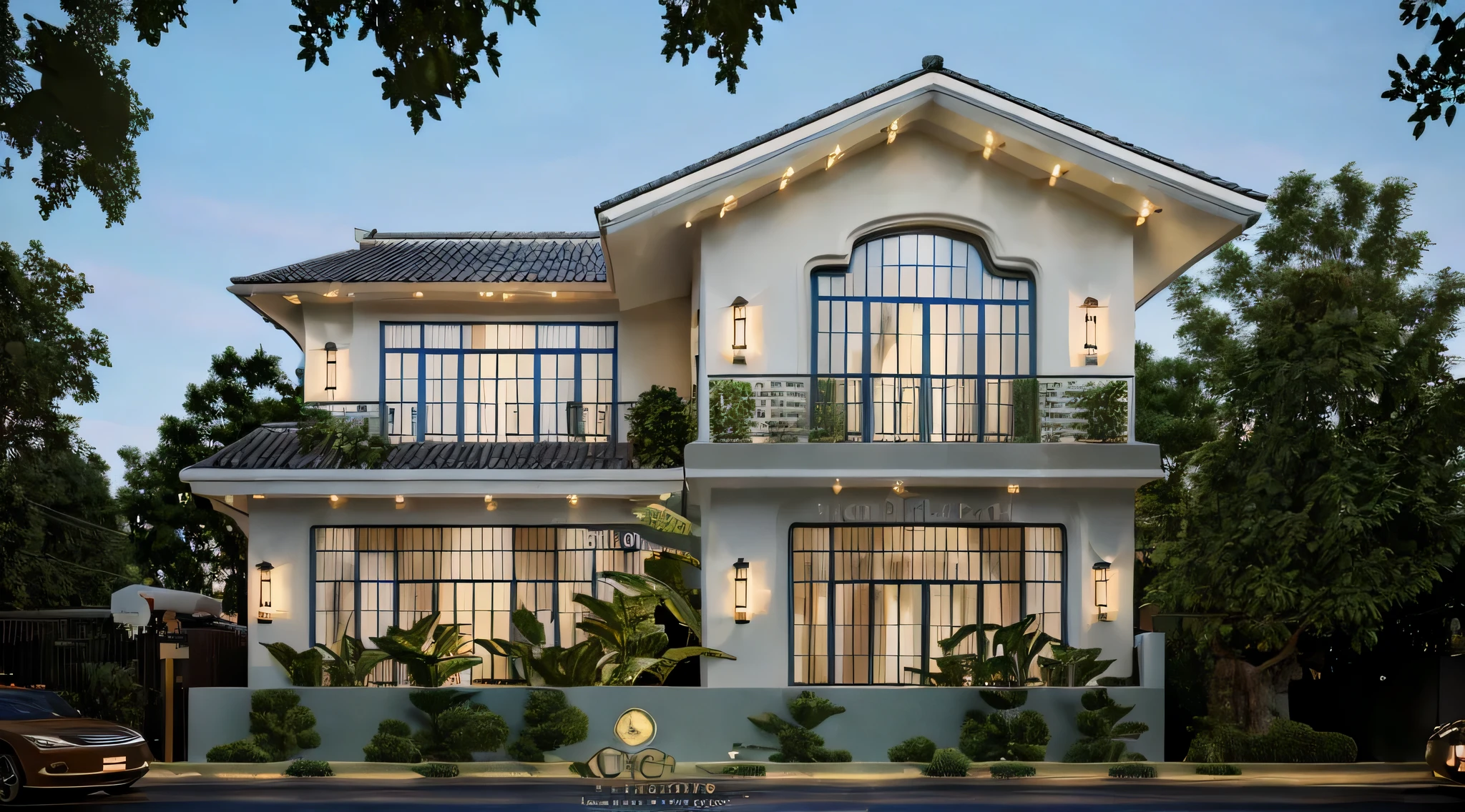 (Townhouse in city ,close houses and trees), (indochine style architecture) daylight ( best quality) ((high solution)) ,(( photo realistic)) ,warm light,  soft lighting, warm atmosphere,high Resolution, hyper detailed,4k ,vray render, octane render, hyper realistic, photography expert ,exterior design , professional photography, exterior photography,wide-angle shot , ultra detail , high Resolution , full frame, full body