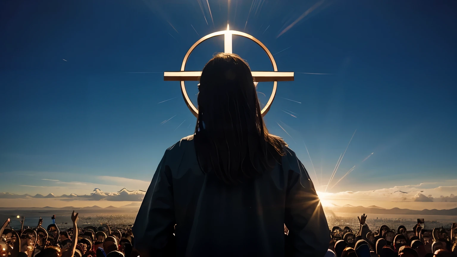 People being welcomed into heaven, jesus envolto a muita luz, imagem realista, cinematic