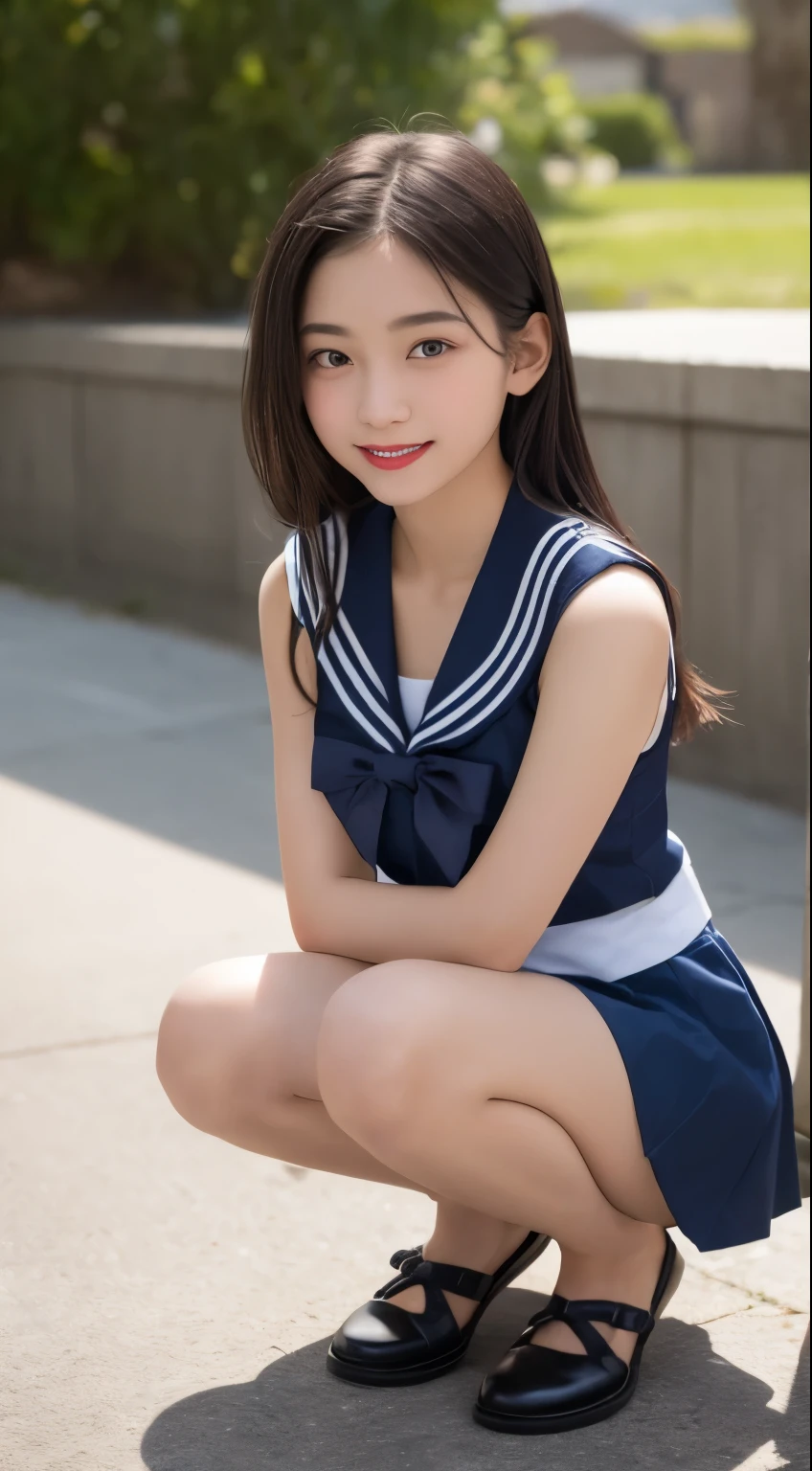 (Miniskirt one-piece sailor suit:1.4), ((The body of a beautiful girl:1.3)), ((Hair, Smooth and shiny hair)), (Long side bangs:1.3), Japanese Idols, Korean, (Beautiful Skin:1.2), (Slender body line), ((Petite, delicate, 8th life)), (Medium breast), Cleavage, (Perfect Anatomy:1.4), (Detailed eyes and face:1.2), (Detailed hands and legs:1.3), (Little girll hand:1.3), ((highest quality, 8K, masterpiece)), (View the viewer), (Sexual arousal:1.5), (Flushed cheeks:1.4), (A sense of sexual openness:1.5), (A nice pose with open arms:1.4),