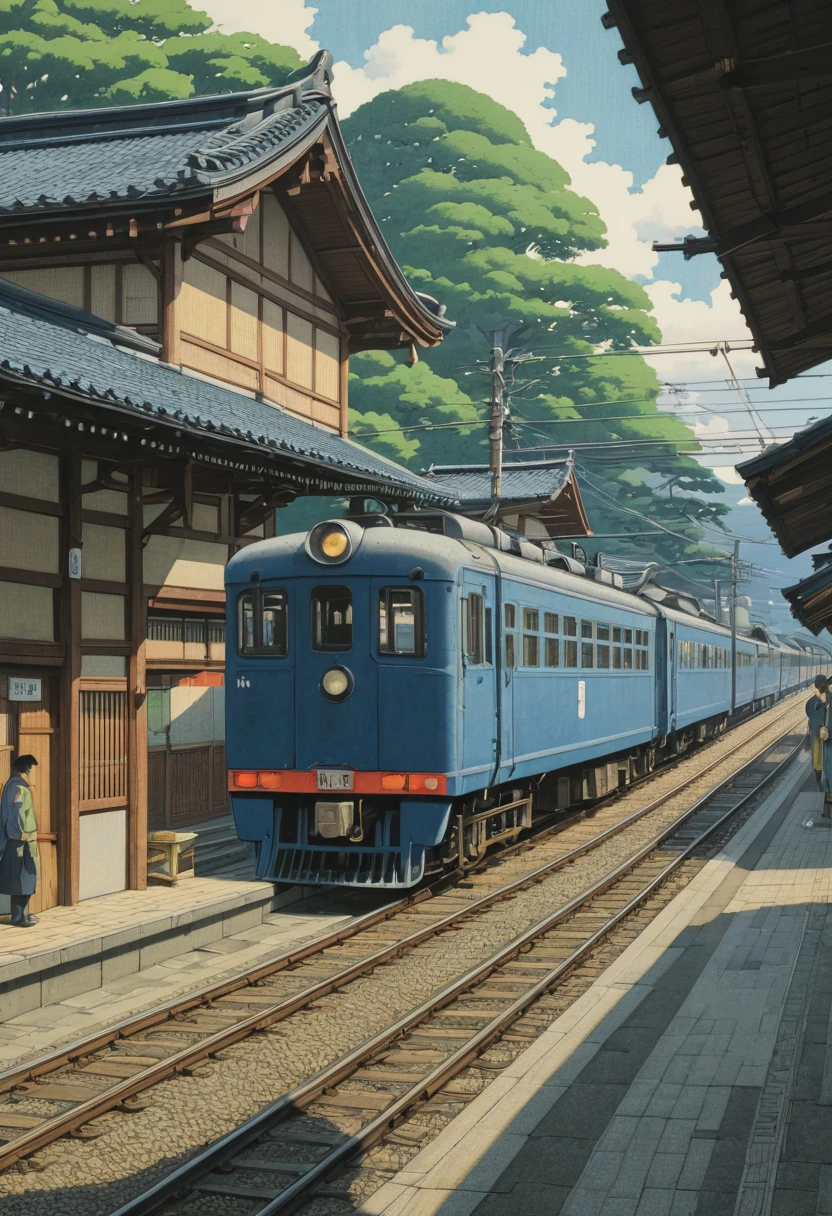 Train Station by Kawase Hasui, best quality, masterpiece, Representative work, official art, Professional, Ultra intricate detailed, 8k