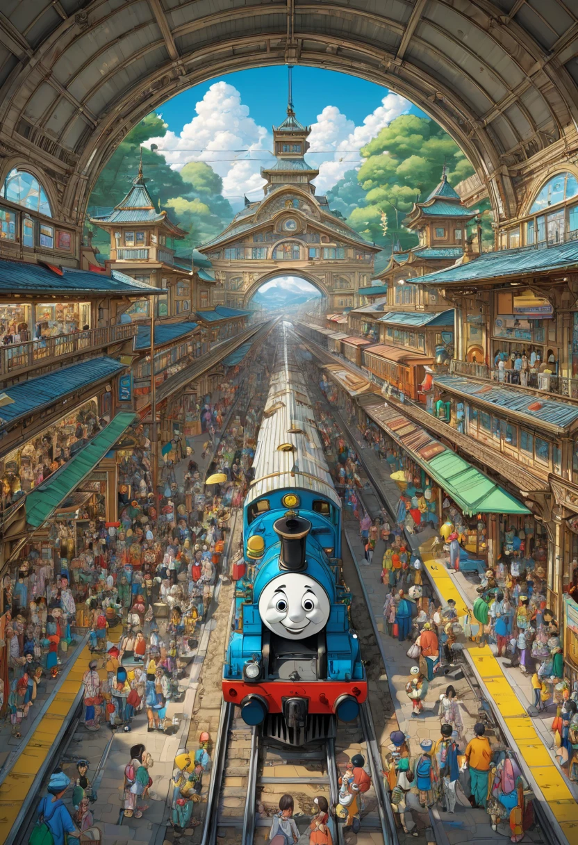 Train Station by Sugimori Ken, best quality, masterpiece, Representative work, official art, Professional, Ultra intricate detailed, 8k