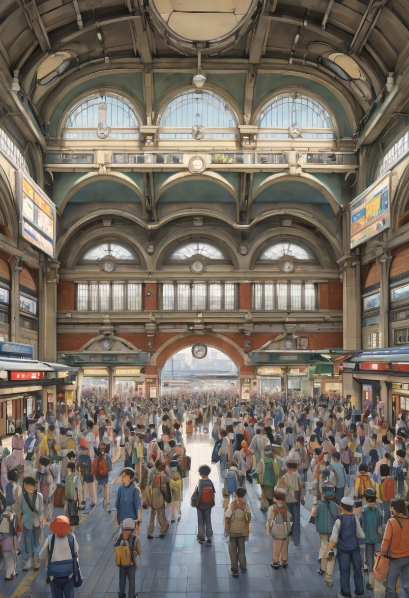 Train Station by Sugimori Ken, best quality, masterpiece, Representative work, official art, Professional, Ultra intricate detailed, 8k
