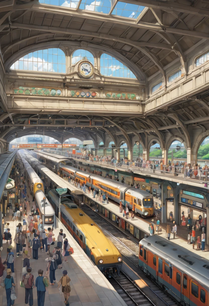 Train Station by Sugimori Ken, best quality, masterpiece, Representative work, official art, Professional, Ultra intricate detailed, 8k