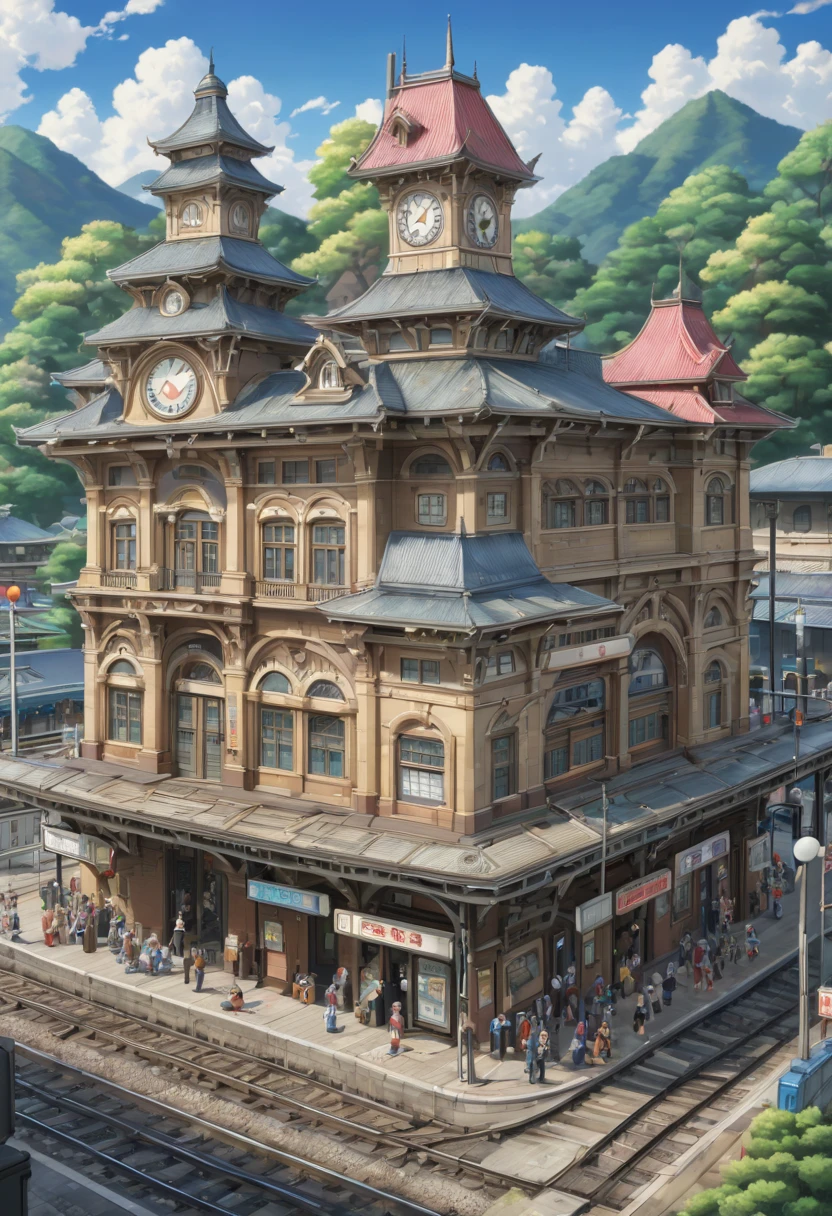 Train Station by Sugimori Ken, best quality, masterpiece, Representative work, official art, Professional, Ultra intricate detailed, 8k