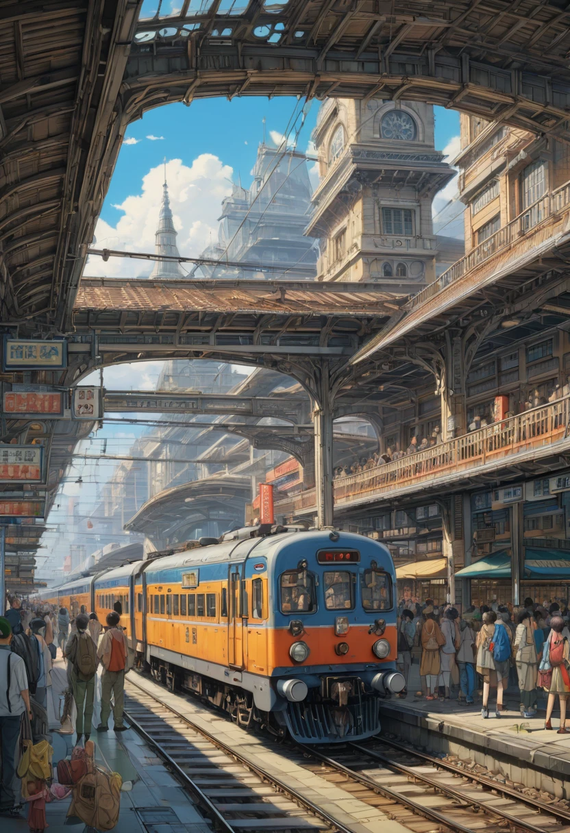 Train Station by akira toriyama, best quality, masterpiece, Representative work, official art, Professional, Ultra intricate detailed, 8k