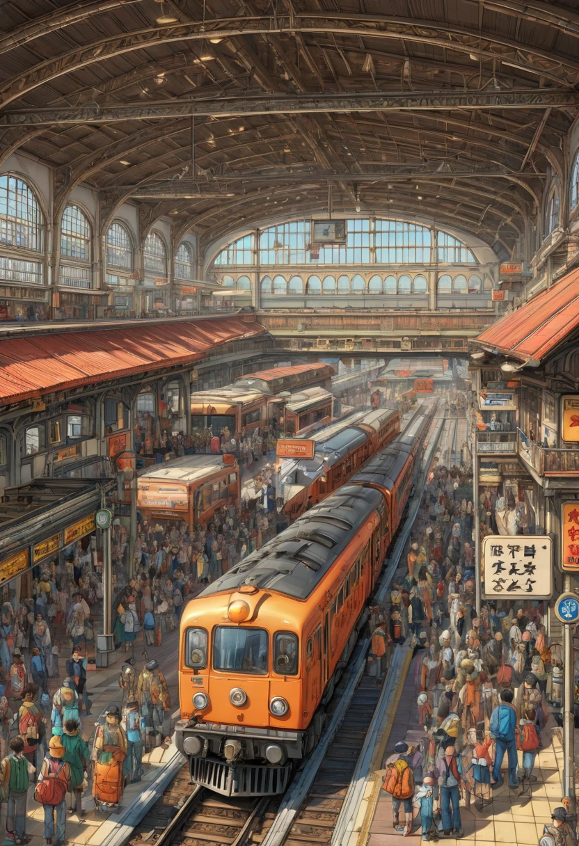 Train Station by akira toriyama, best quality, masterpiece, Representative work, official art, Professional, Ultra intricate detailed, 8k