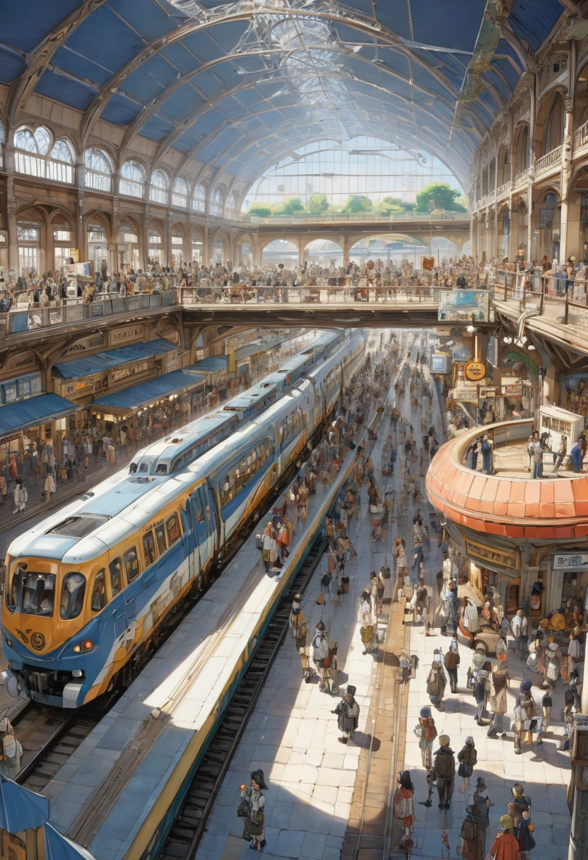 Train Station by Sugimori Ken, best quality, masterpiece, Representative work, official art, Professional, Ultra intricate detailed, 8k