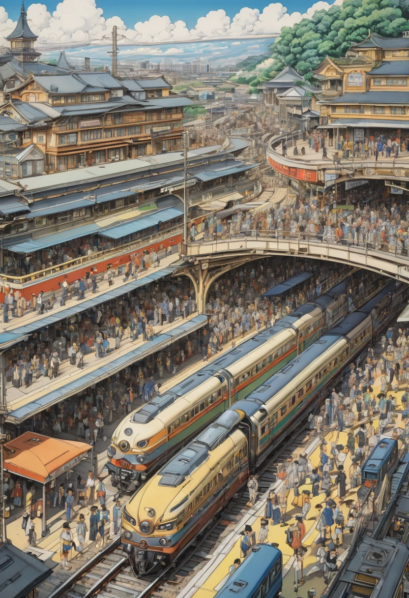 Train Station by Sugimori Ken, best quality, masterpiece, Representative work, official art, Professional, Ultra intricate detailed, 8k