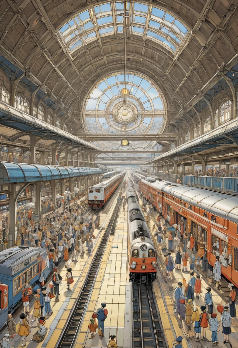 Train Station by Sugimori Ken, best quality, masterpiece, Representative work, official art, Professional, Ultra intricate detailed, 8k
