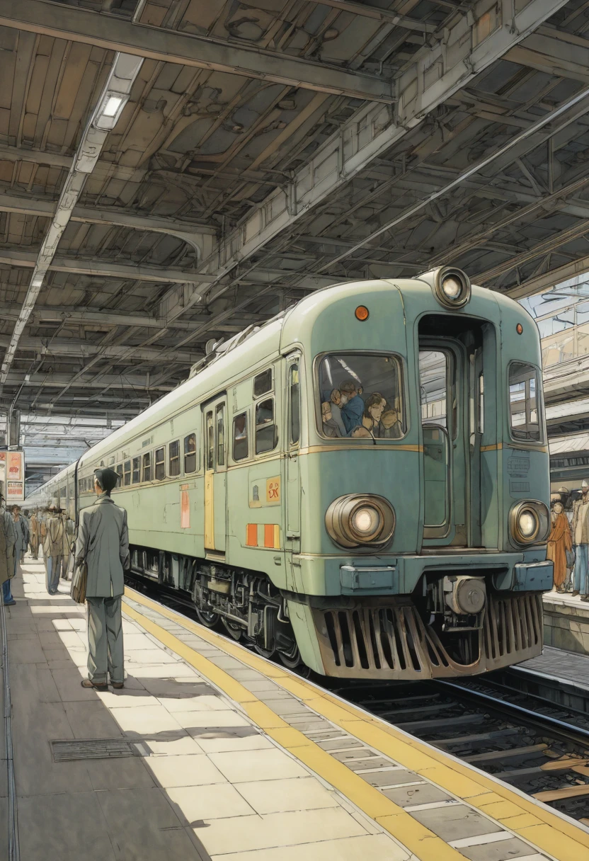 Train Station by Naoki Urasawa, best quality, masterpiece, Representative work, official art, Professional, Ultra intricate detailed, 8k