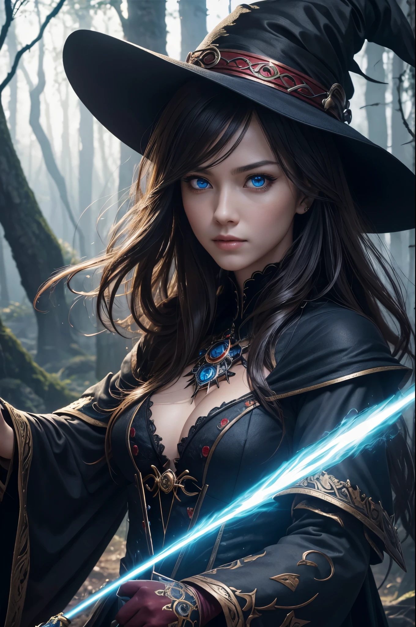((Best Quality)), ((masutepiece)), ((Realistic)), Celtic witch, Witch, artistic anatomic hands, Artistic anatomy, Glowing eyes, Female face, , Trending on ArtStation, Sharp Focus, studio photo, Intricate details, Very detailed, Detailed eyes, Illustration, Very detailed, Sharp Focus, a digital rendering, Professional, 8K