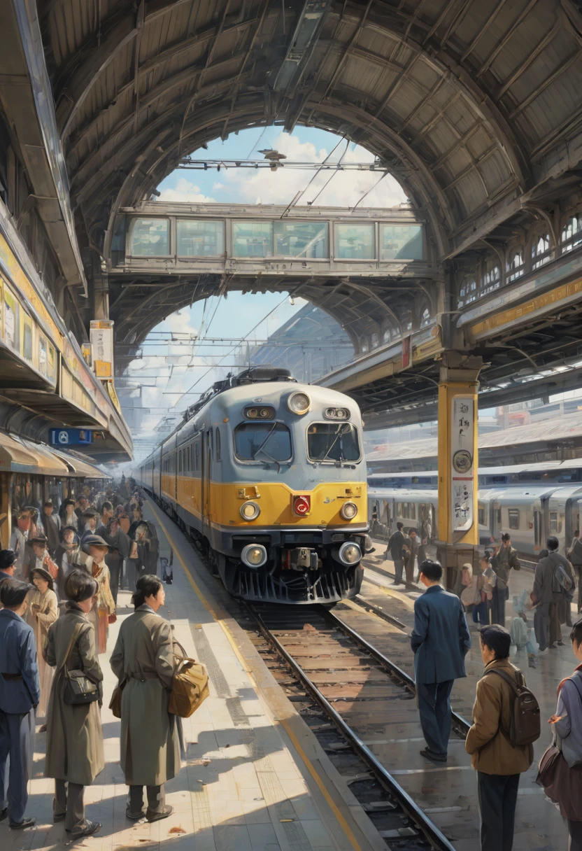 Train Station by Kim Jung-gi, best quality, masterpiece, Representative work, official art, Professional, Ultra intricate detailed, 8k