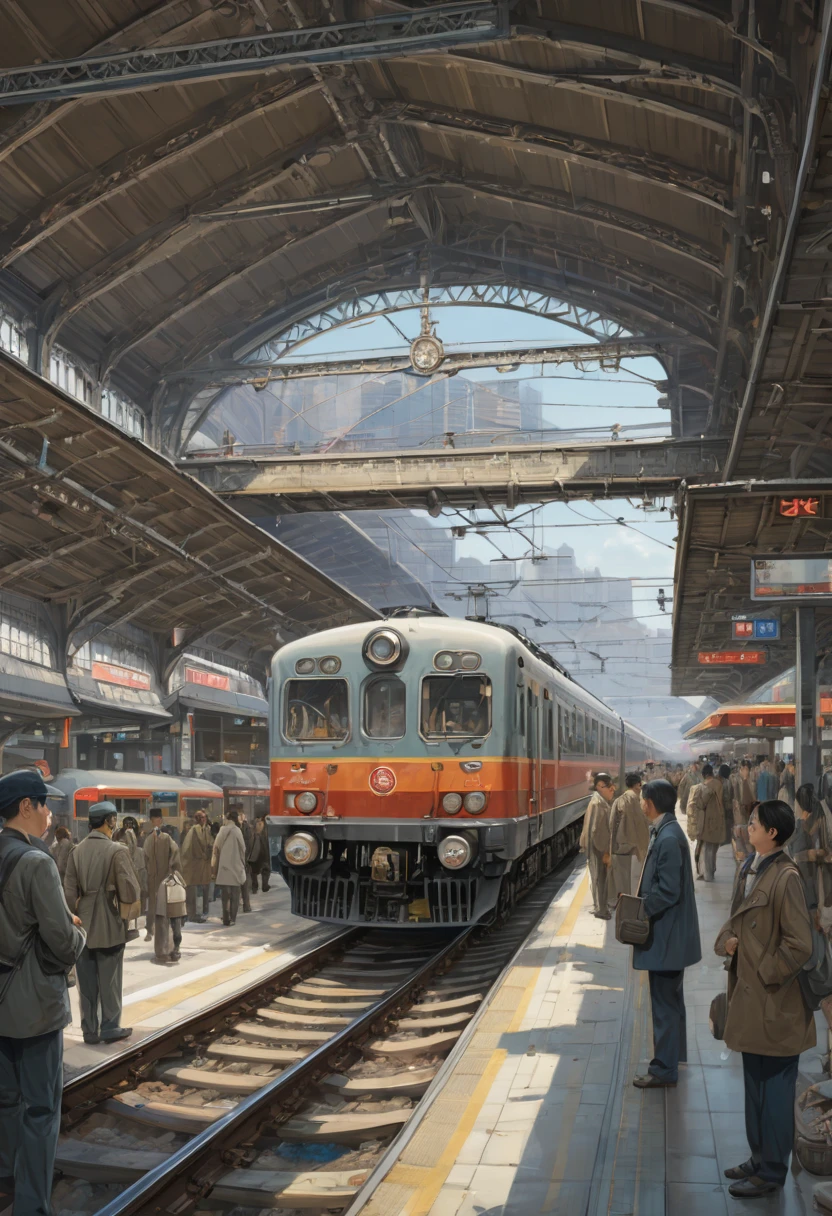 Train Station by Kim Jung-gi, best quality, masterpiece, Representative work, official art, Professional, Ultra intricate detailed, 8k