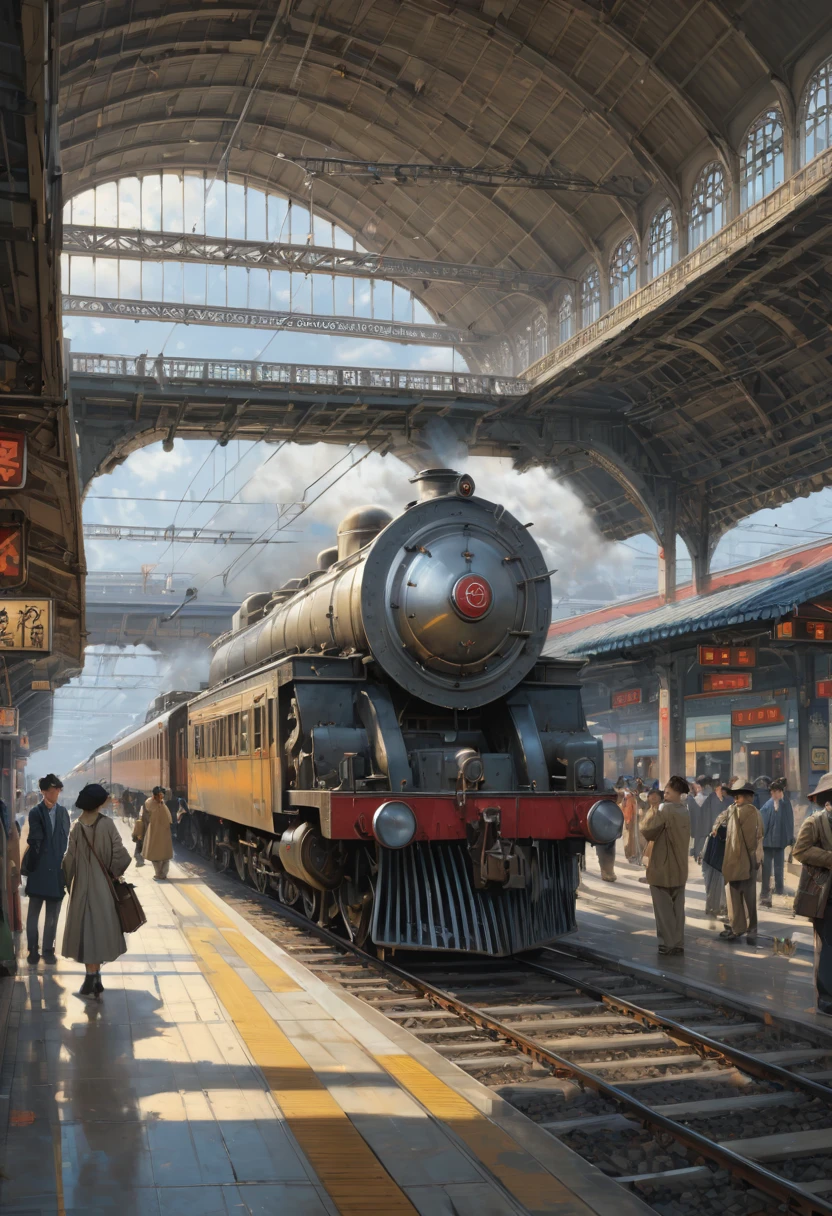 Train Station by Kim Jung-gi, best quality, masterpiece, Representative work, official art, Professional, Ultra intricate detailed, 8k