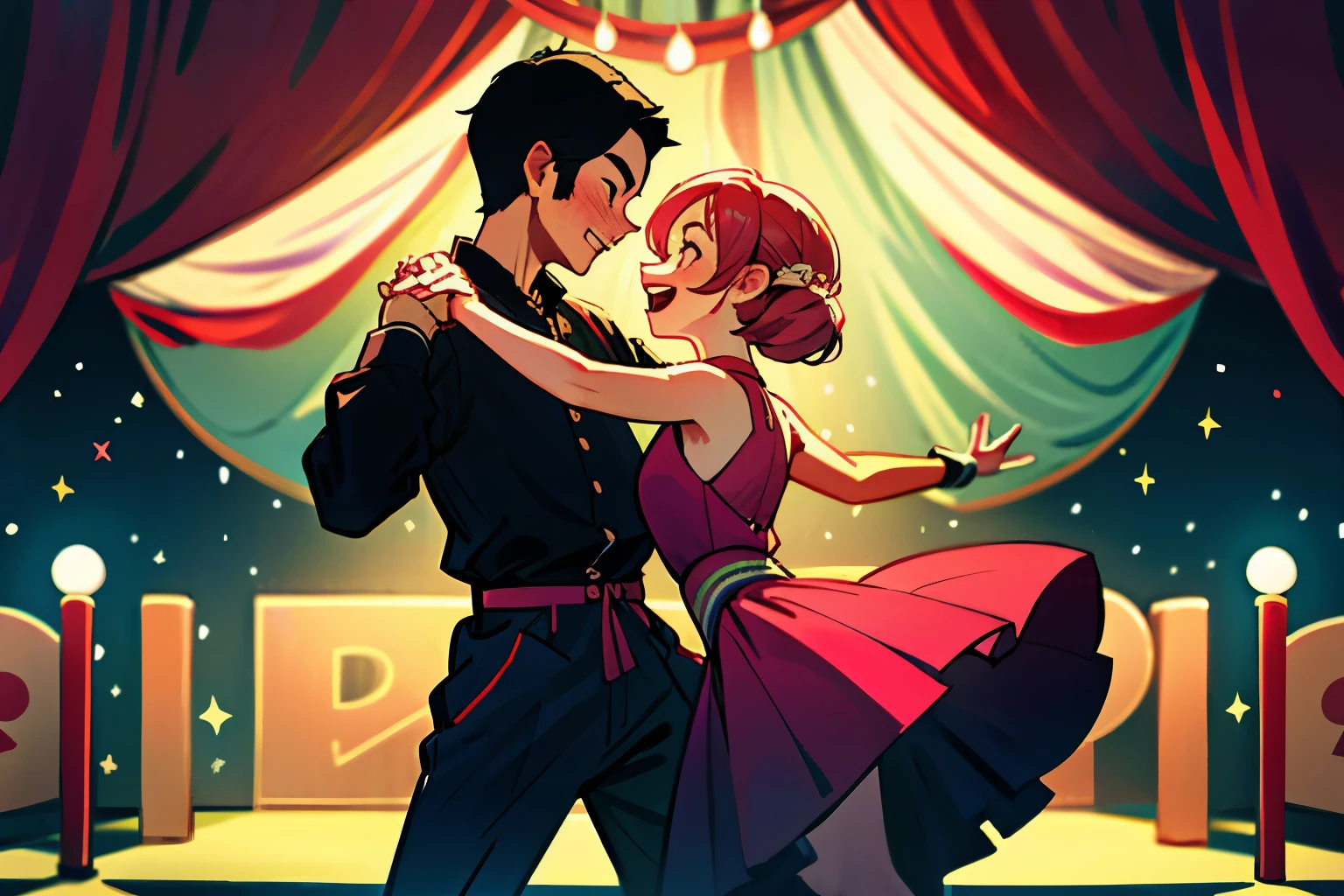 boy and girl、dancing、fun、stage、Circus background