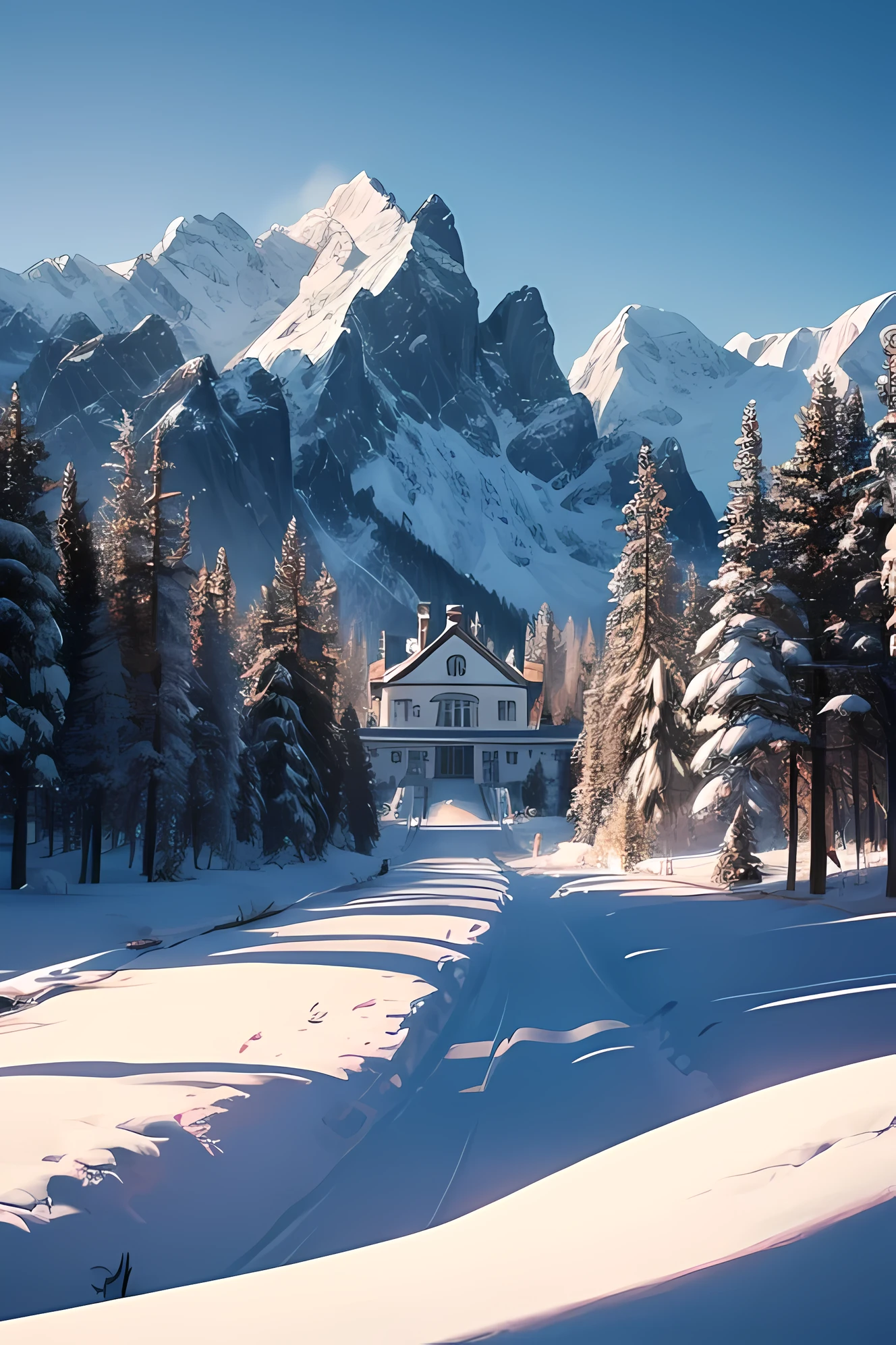 Snow White House,Natural,forest, park,trees, mountain highest detailed masterpiece extremely colorful masterpiece extremely colorful highest,dslr,uhd,8K, upscaling details,