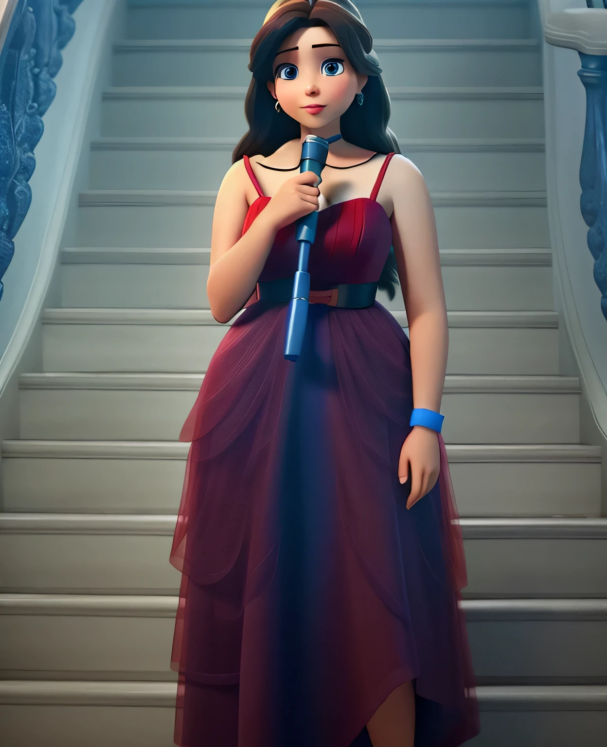 a brunette woman blue eyes thick lips red dress disney pixar style, alta qualidade, melhor qualidade