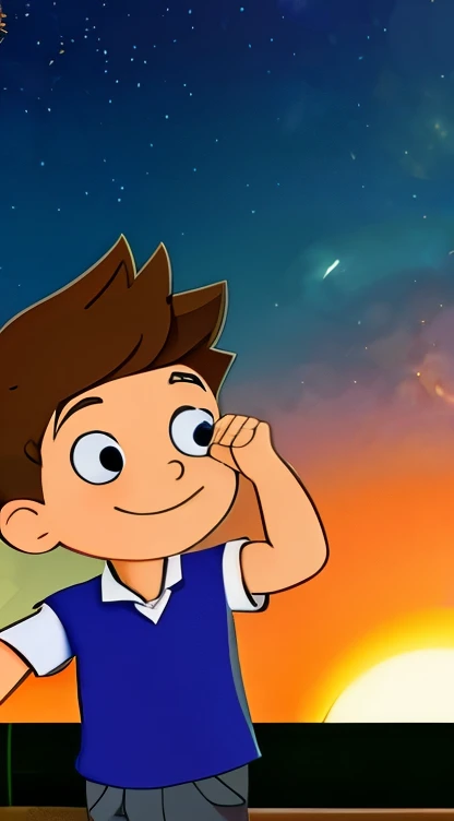 Cartoon full body picture of a boy looking up