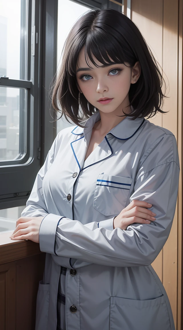((perfect anatomy, anatomically correct, super detailed skin)), 1 girl, japanese, , (detailed ultra-oily shiny skin:1.1), watching the view, adorable smiling,
beautiful hair, beautiful face, beautiful detailed eyes, (short hair:1.2, bob cut:1.2), blunt bangs, babyface,
beautiful clavicle, beautiful body, beautiful breasts, (large breasts:0.8), beautiful thigh, beautiful legs,
((pajamas)),
(beautiful scenery), living room, table, sitting cushion,
(8k, top-quality, masterpiece:1.2, extremely detailed), (photorealistic), beautiful art, visual art, depth of fields, cinematic lighting, ,
