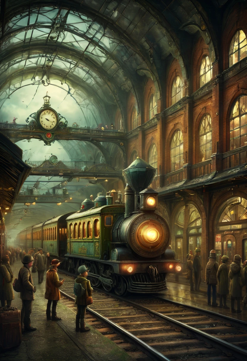 Train Station by Alexander Jansson, best quality, masterpiece, Representative work, official art, Professional, Ultra intricate detailed, 8k