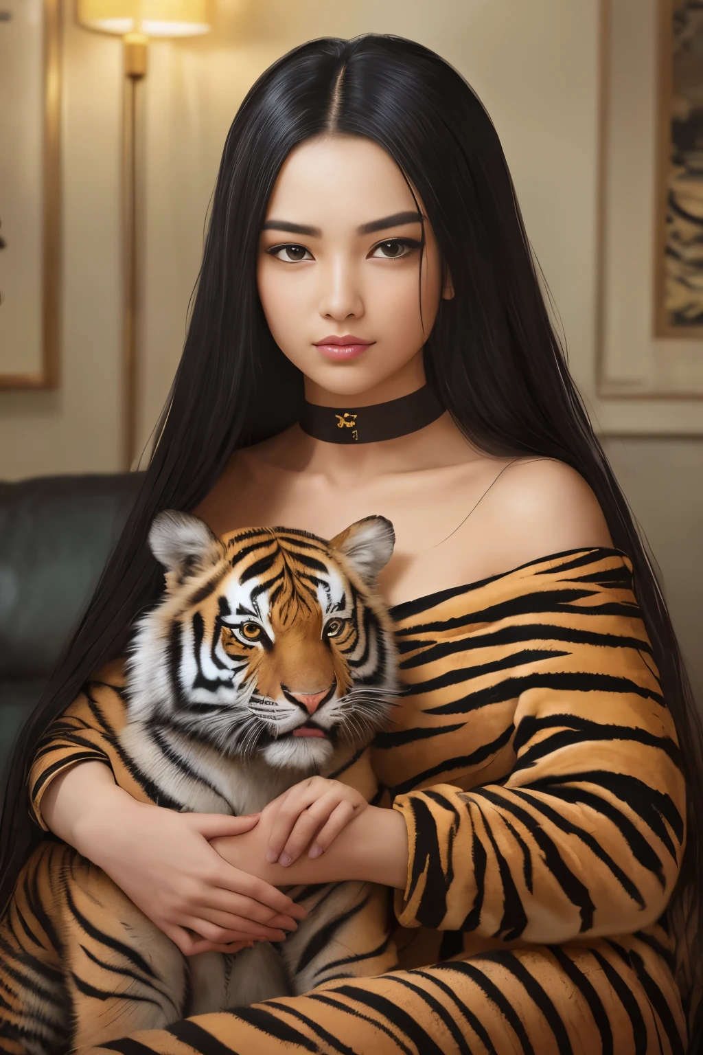 woman with tiger on head tattoo decal