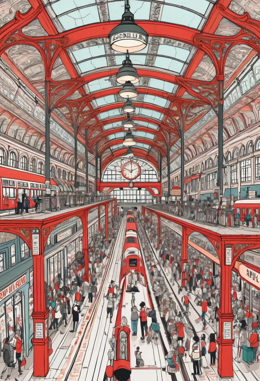 Train Station by Gemma Correll, best quality, masterpiece, Representative work, official art, Professional, Ultra intricate detailed, 8k
