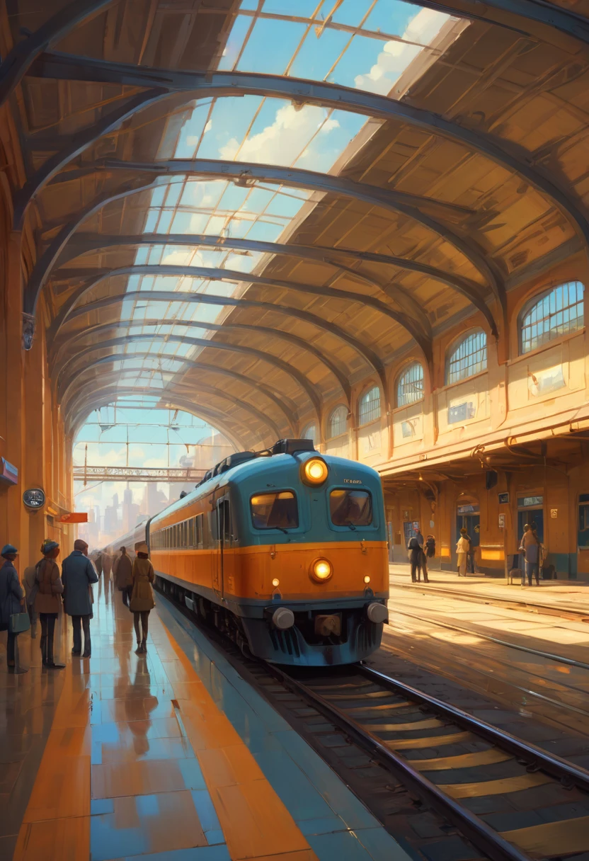 Train Station by Drew Struzan, best quality, masterpiece, Representative work, official art, Professional, Ultra intricate detailed, 8k