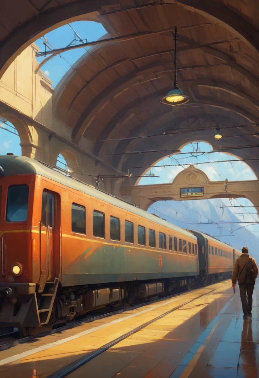 Train Station by Drew Struzan, best quality, masterpiece, Representative work, official art, Professional, Ultra intricate detailed, 8k