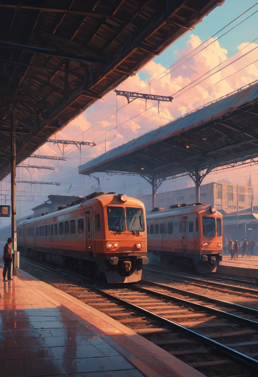 Train Station by Drew Struzan, best quality, masterpiece, Representative work, official art, Professional, Ultra intricate detailed, 8k
