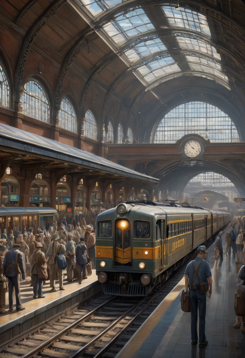 Train Station by James Cameron, best quality, masterpiece, Representative work, official art, Professional, Ultra intricate detailed, 8k