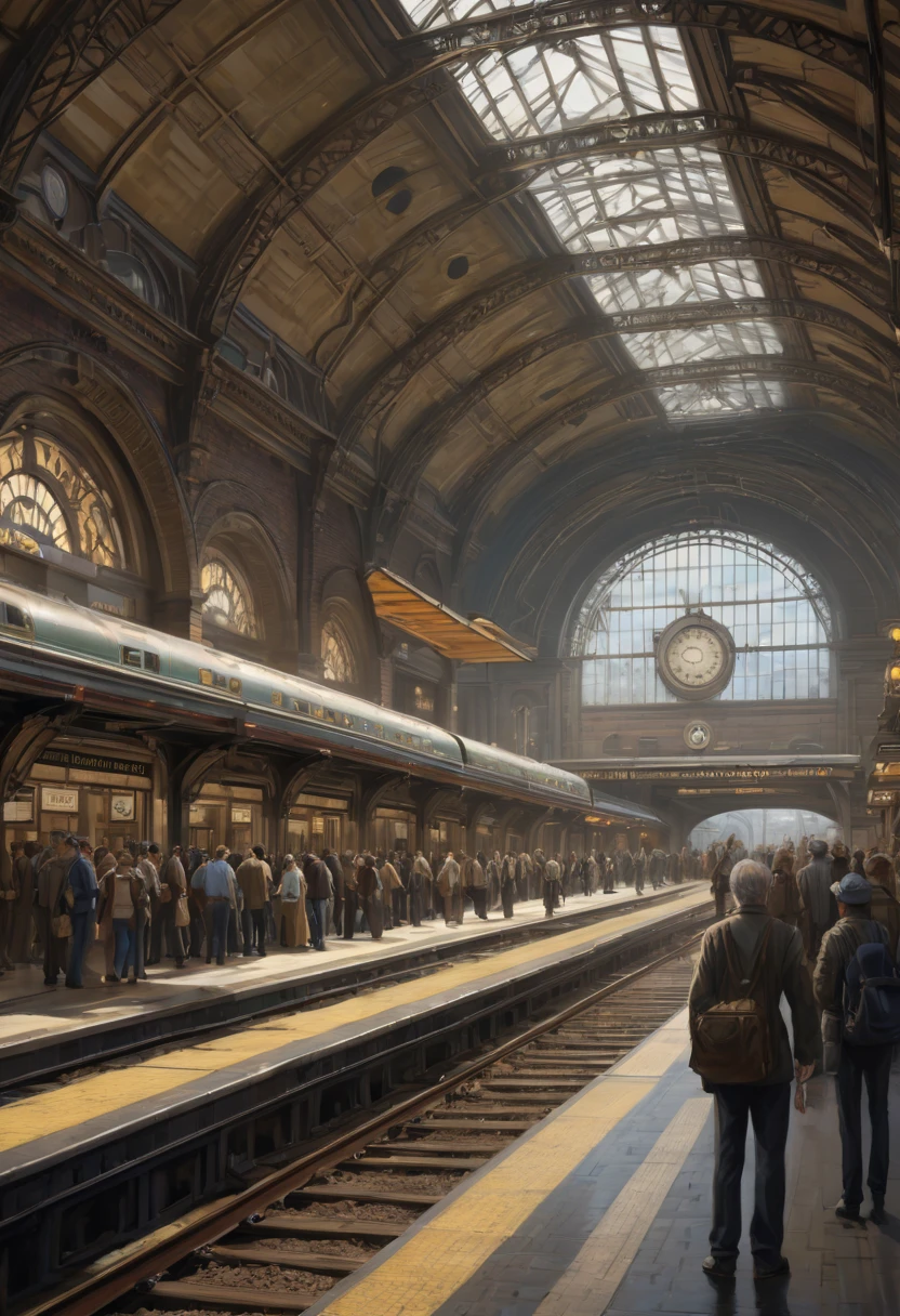 Train Station by James Cameron, best quality, masterpiece, Representative work, official art, Professional, Ultra intricate detailed, 8k