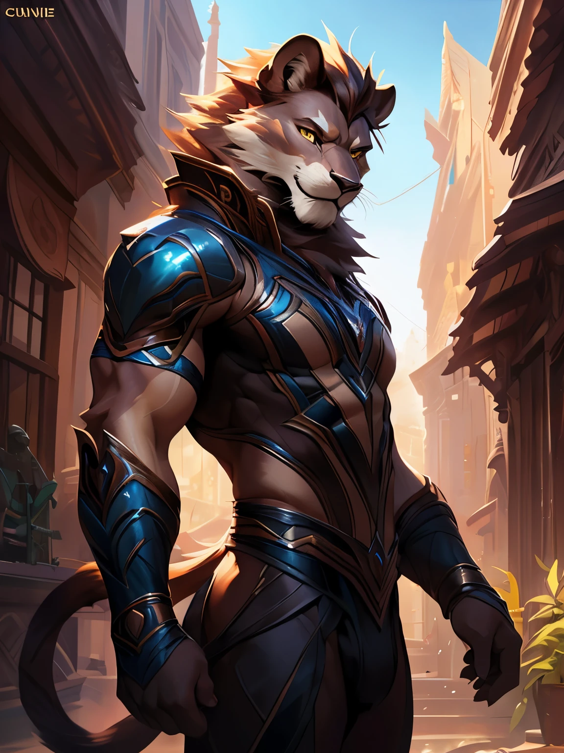 4k, ,8K, A high resolution, best quality, perfect colors, perfect shadows, perfect lighting, posted on e621, (by Chunie, by canyne khai, by t.y.starale), male, furry, Lion anthro, solo, yellow eyes, (Realistic eye details 1.2), Wearing Super Hero Costume, Full body like, Slim body, dramatic lighting, soft lighting, day, highly detail, Hair coiled, delight, Standing up position, cool pose charm, Abstract beauty, centre, Looking at the camera, Facing the camera, nearing perfection, Dynamic, highly detailed, illustration, (Realistic background), ((Bonifasko lighting)), (Detailed eyes), perfect pupils, detail eyes, detail fluffy fur, (seductive face:1.2), fit body, Looking at the camera,, fit body, perfect male figure, Detailed fur, Detailed face, Perfect face, Detailed background, (Complex), (Super Detail), (Ultra Clear), (Best Quality)