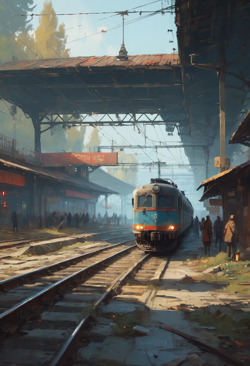 Train Station by Ismail Inceoglu, best quality, masterpiece, Representative work, official art, Professional, Ultra intricate detailed, 8k