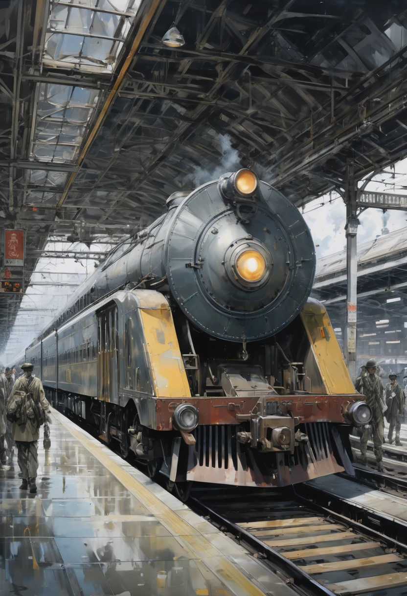 Train Station by Yoji Shinkawa, best quality, masterpiece, Representative work, official art, Professional, Ultra intricate detailed, 8k