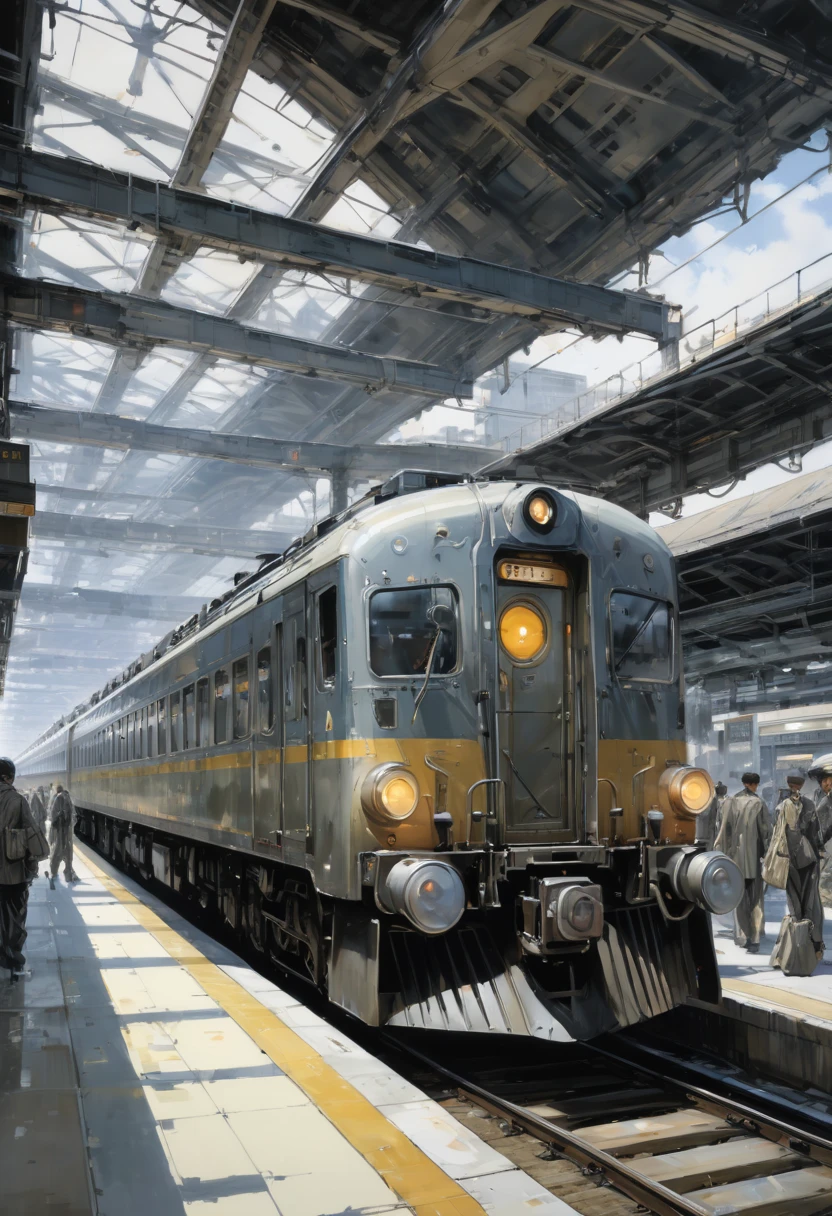 Train Station by Yoji Shinkawa, best quality, masterpiece, Representative work, official art, Professional, Ultra intricate detailed, 8k
