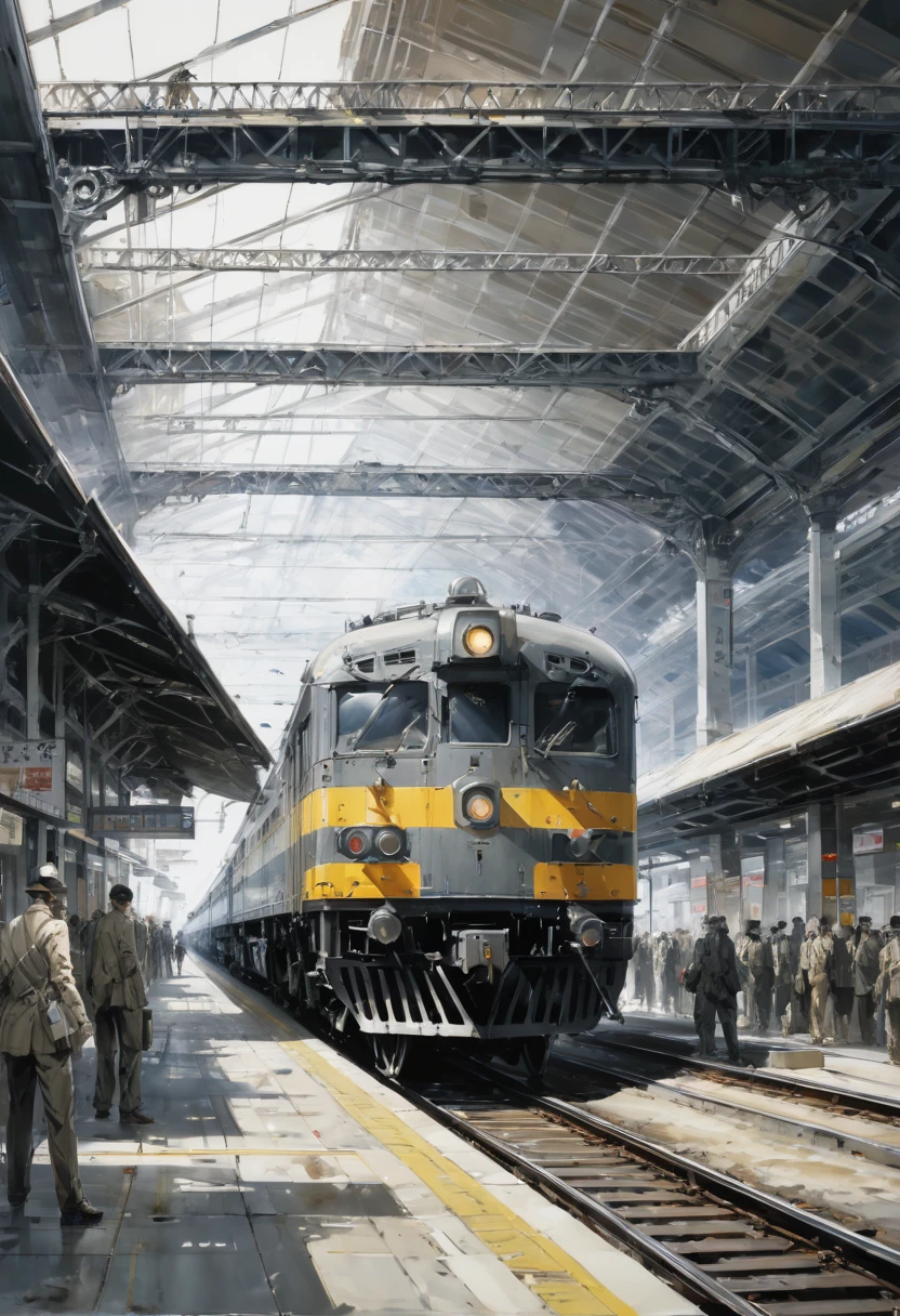 Train Station by Yoji Shinkawa, best quality, masterpiece, Representative work, official art, Professional, Ultra intricate detailed, 8k