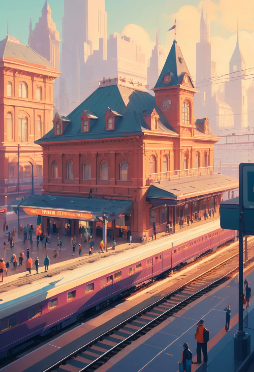 Train Station by James Gilleard, best quality, masterpiece, Representative work, official art, Professional, Ultra intricate detailed, 8k
