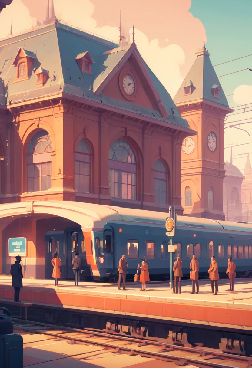 Train Station by James Gilleard, best quality, masterpiece, Representative work, official art, Professional, Ultra intricate detailed, 8k