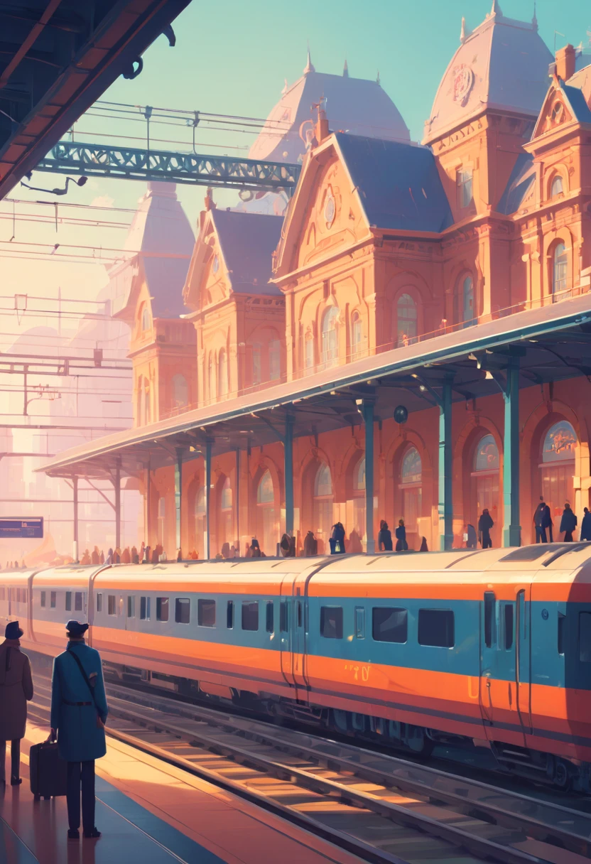 Train Station by James Gilleard, best quality, masterpiece, Representative work, official art, Professional, Ultra intricate detailed, 8k