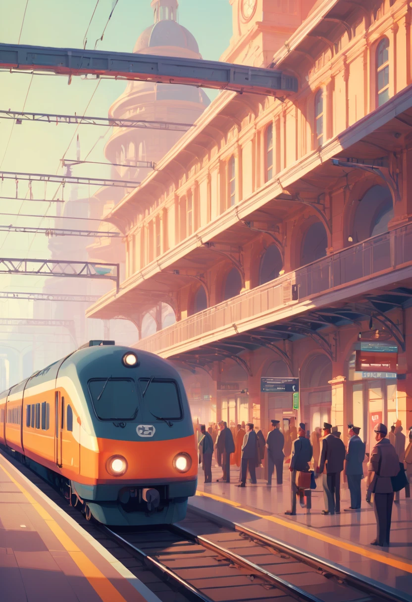 Train Station by James Gilleard, best quality, masterpiece, Representative work, official art, Professional, Ultra intricate detailed, 8k