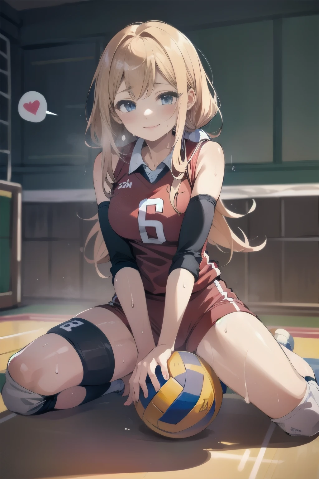 unity 8k wallpaper, anatomically correct, (((masterpiece))), (((best quality))), (((ultra detailed))), (((high-resolution))), ((Ultimate cutie)), perfect hands, perfect finger, (((good anatomy))), detailed beautiful face, shiny hair, (((gyaru))), (potbelly), (curvy), medium breasts, ((Thick thighs)), (((solo))), ((seductive smile)), (((blush))),
BREAK, (((sit astride the perfectly spherical shape 6-inch volleyball))), (((Straddling a perfectly spherical 6" volleyball))), (((Perfectly spherical 6" volleyball fits perfectly crotch))), BREAK, (((Rub the Perfectly spherical 6" volleyball against crotch))), (masturbation),
BREAK, (Collared volleyball uniforms), sleeveless, ((buruma)), ((kneepad)), pussy juice stained, (elbow pad), (((sweat))), (((covered in sweat))), ((deep breathing)), in Volleyball Court, indoor, lighting, looking at viewer, full body, (spoken heart)