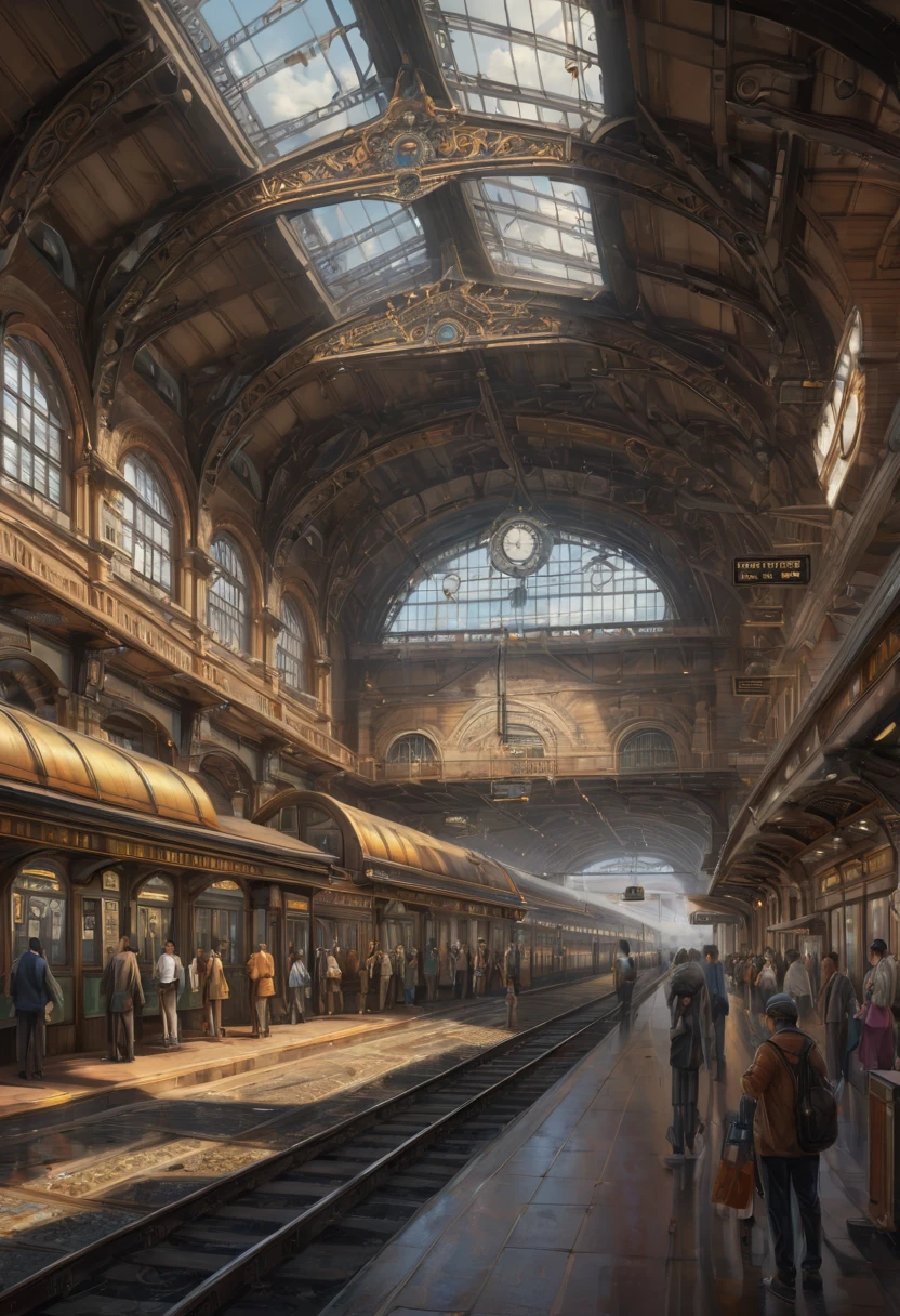 Train Station by Waterhouse, best quality, masterpiece, Representative work, official art, Professional, Ultra intricate detailed, 8k