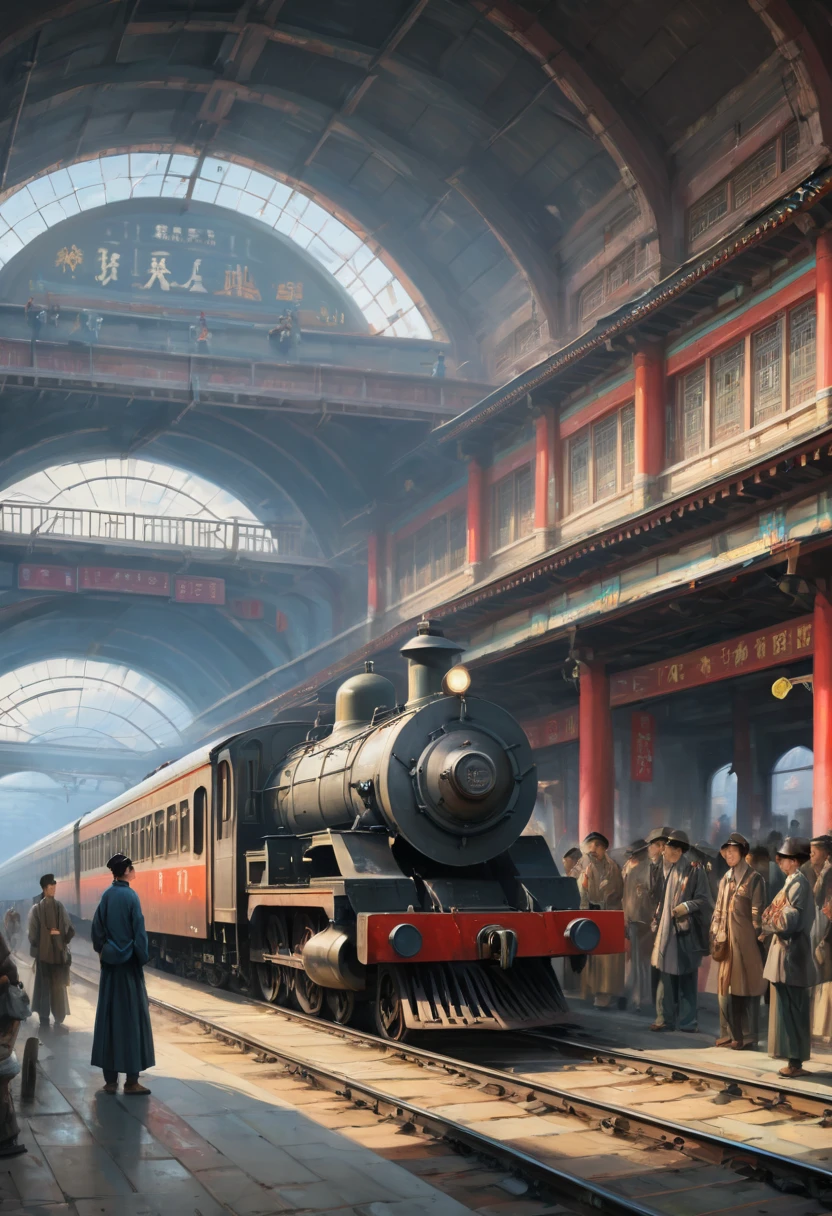 Train Station by Waterhouse, best quality, masterpiece, Representative work, official art, Professional, Ultra intricate detailed, 8k