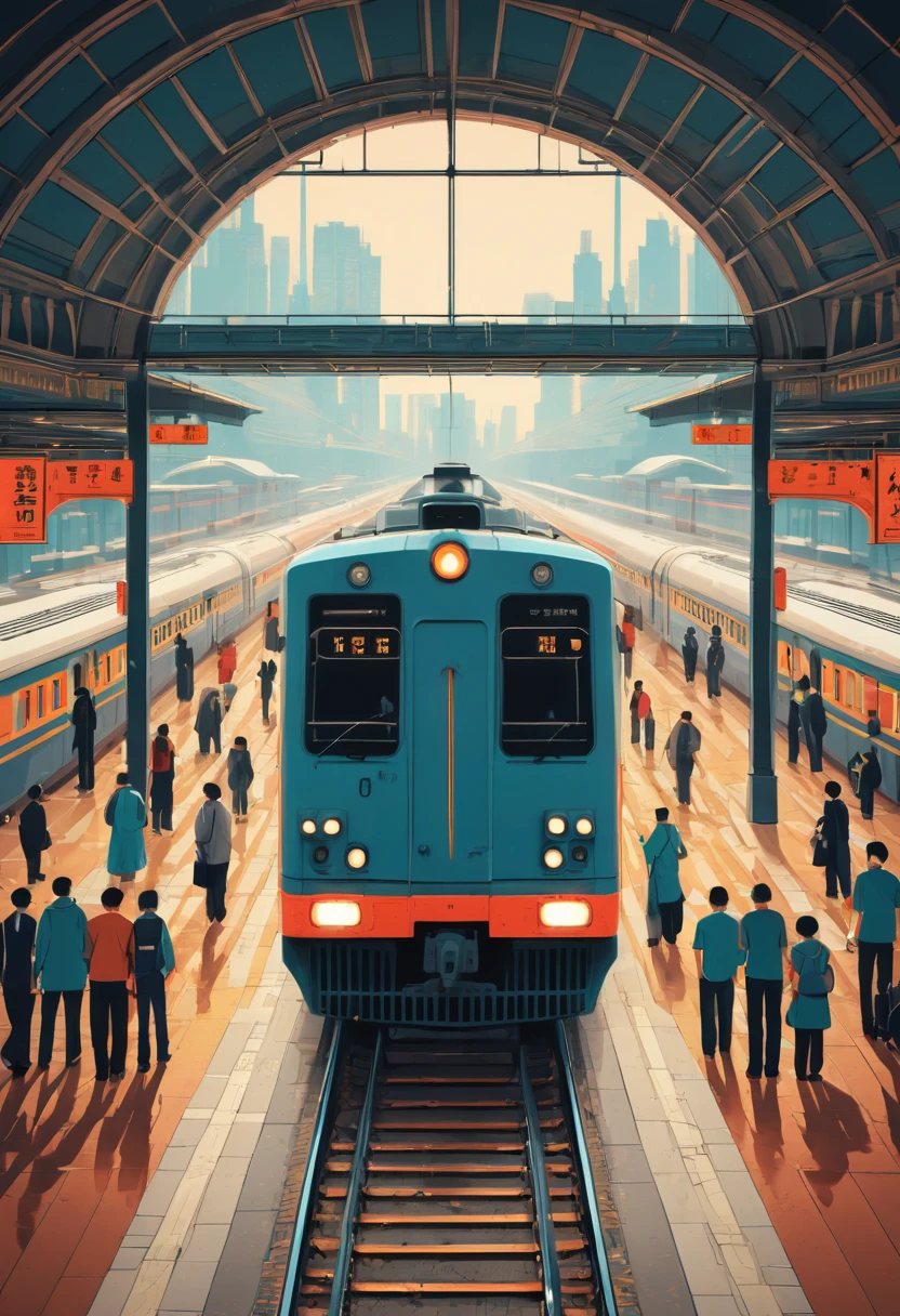 Train Station by Tang Yau Hoong, best quality, masterpiece, Representative work, official art, Professional, Ultra intricate detailed, 8k